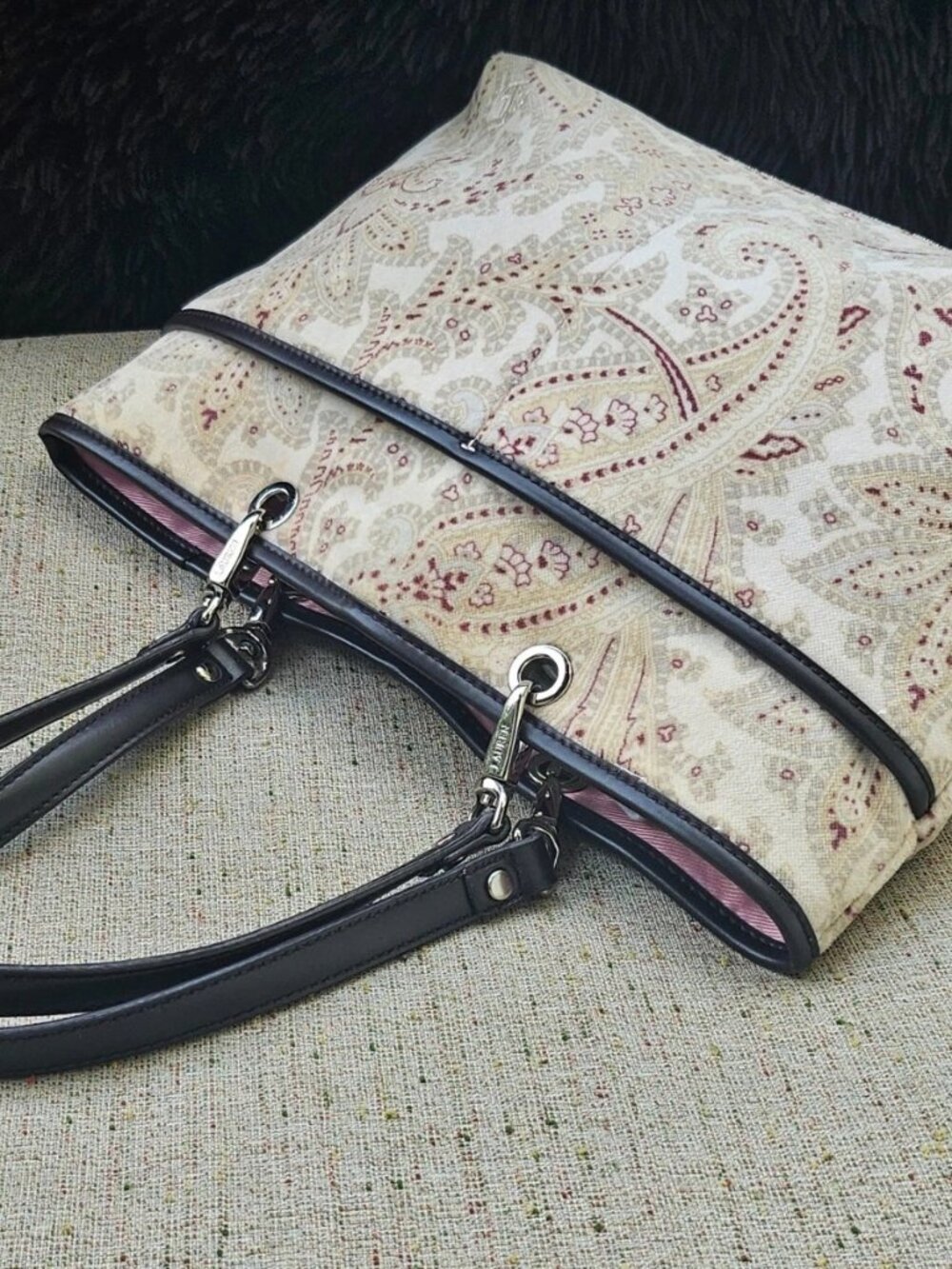 Lauren Ralph Lauren Women Hand Bag Purse Beige Suede Fabric Purse - Picture 3 of 13